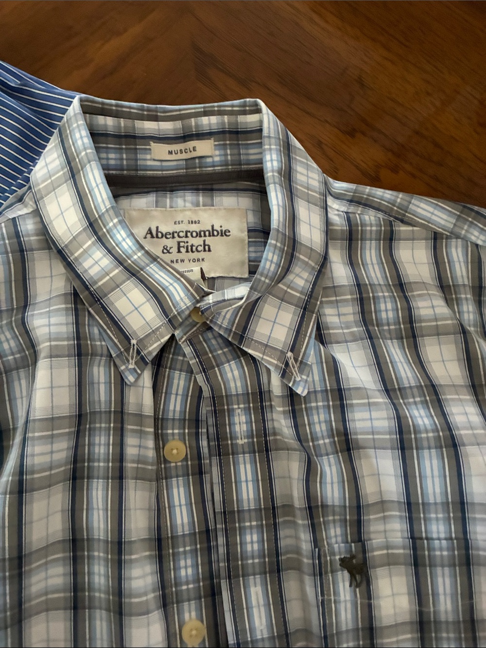 Abercrombie & Fitch Men’s Light Blue and Navy Plaid Button-Down Shirt